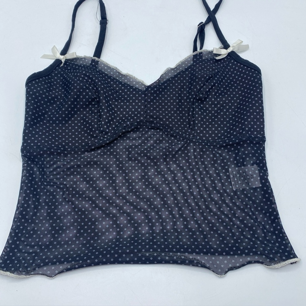 Polka Dot Black Bralette Tank Top Cami Crop Romantic XS Extra Small Sheer Baddie